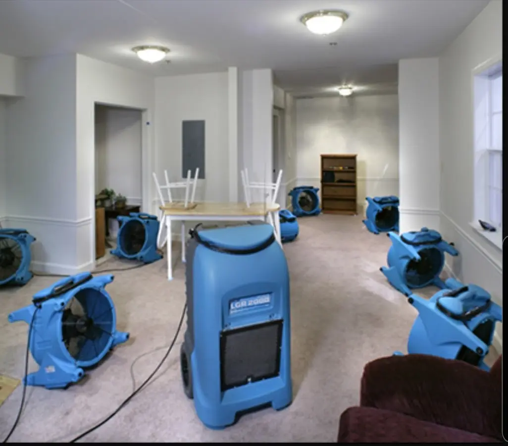 Air movers and dehumidifier setup for Water Damage Restoration in Great Neck